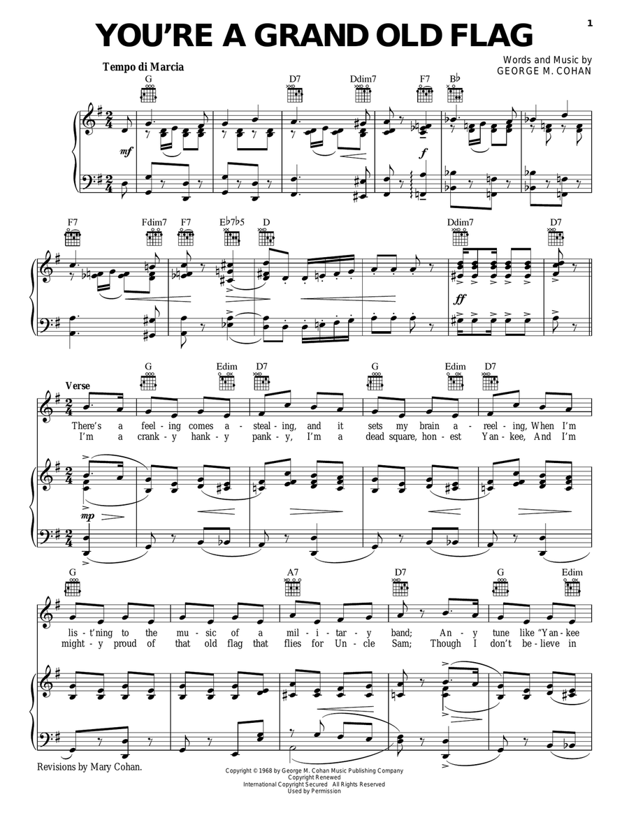 You're A Grand Old Flag You're A Grand Old Flag Piano, Vocal, Guitar scores gallery preview page 1