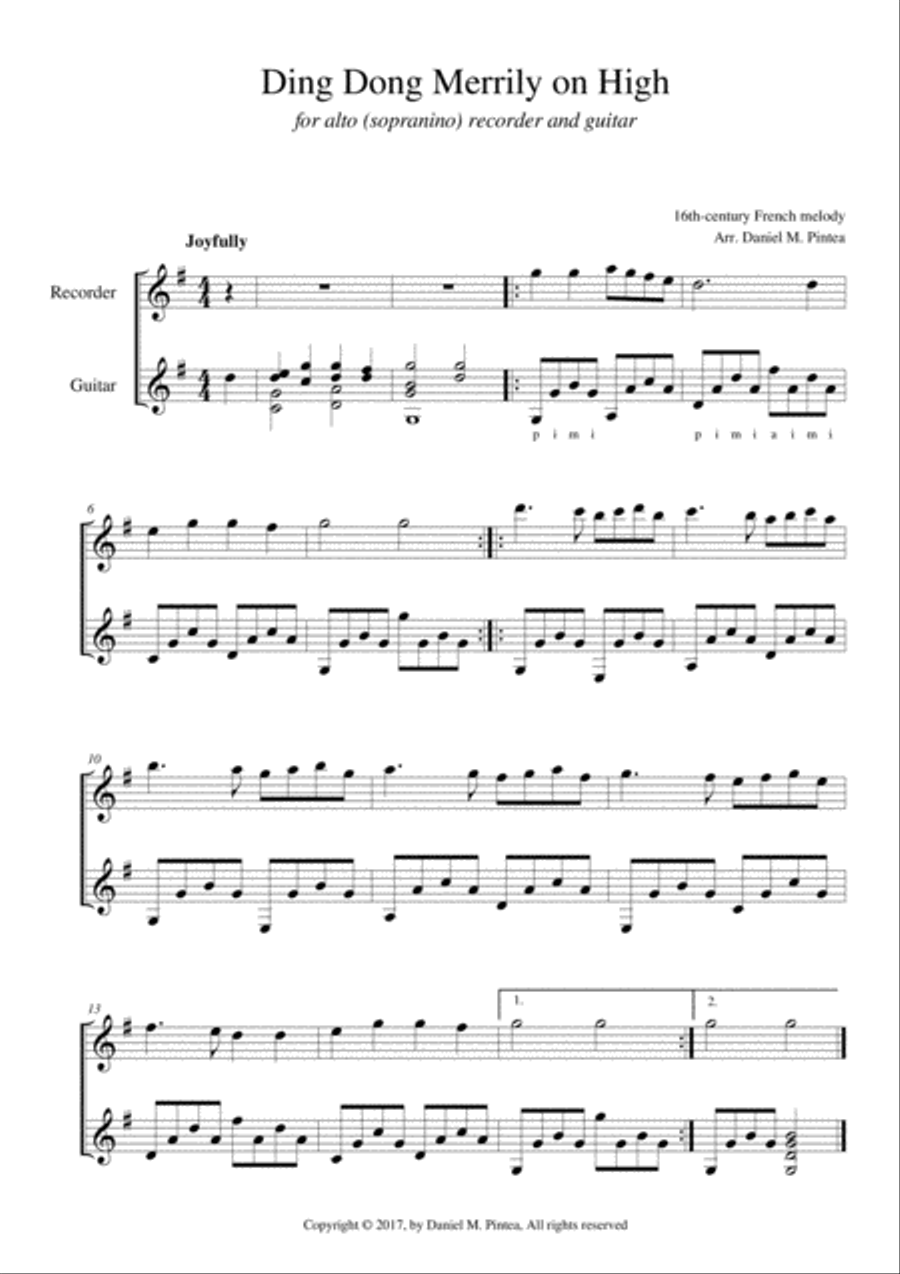 Ding Dong Merrily on High - Alto recorder and guitar Small Ensemble scores gallery preview page 1