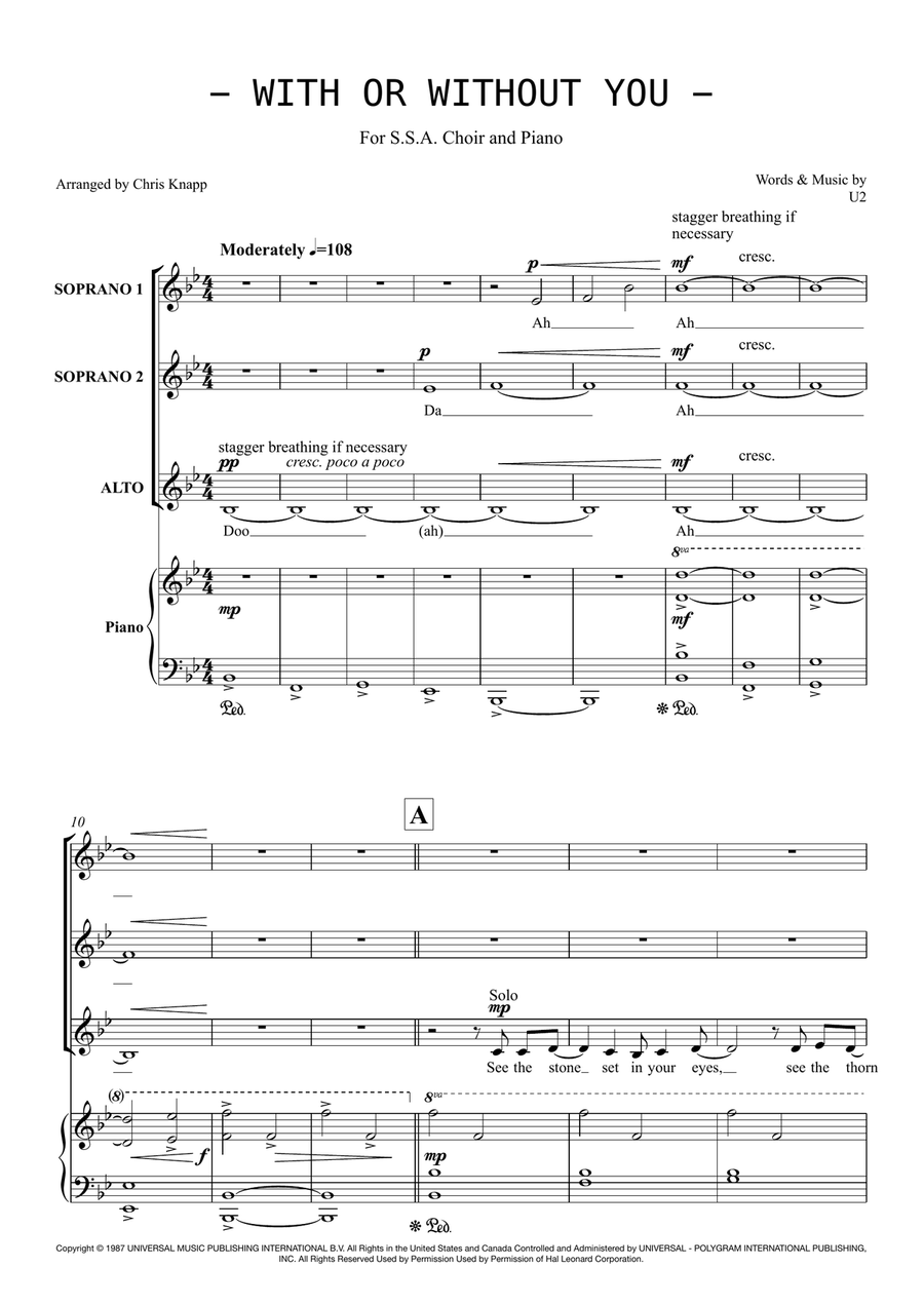 With Or Without You SSA scores gallery preview page 1