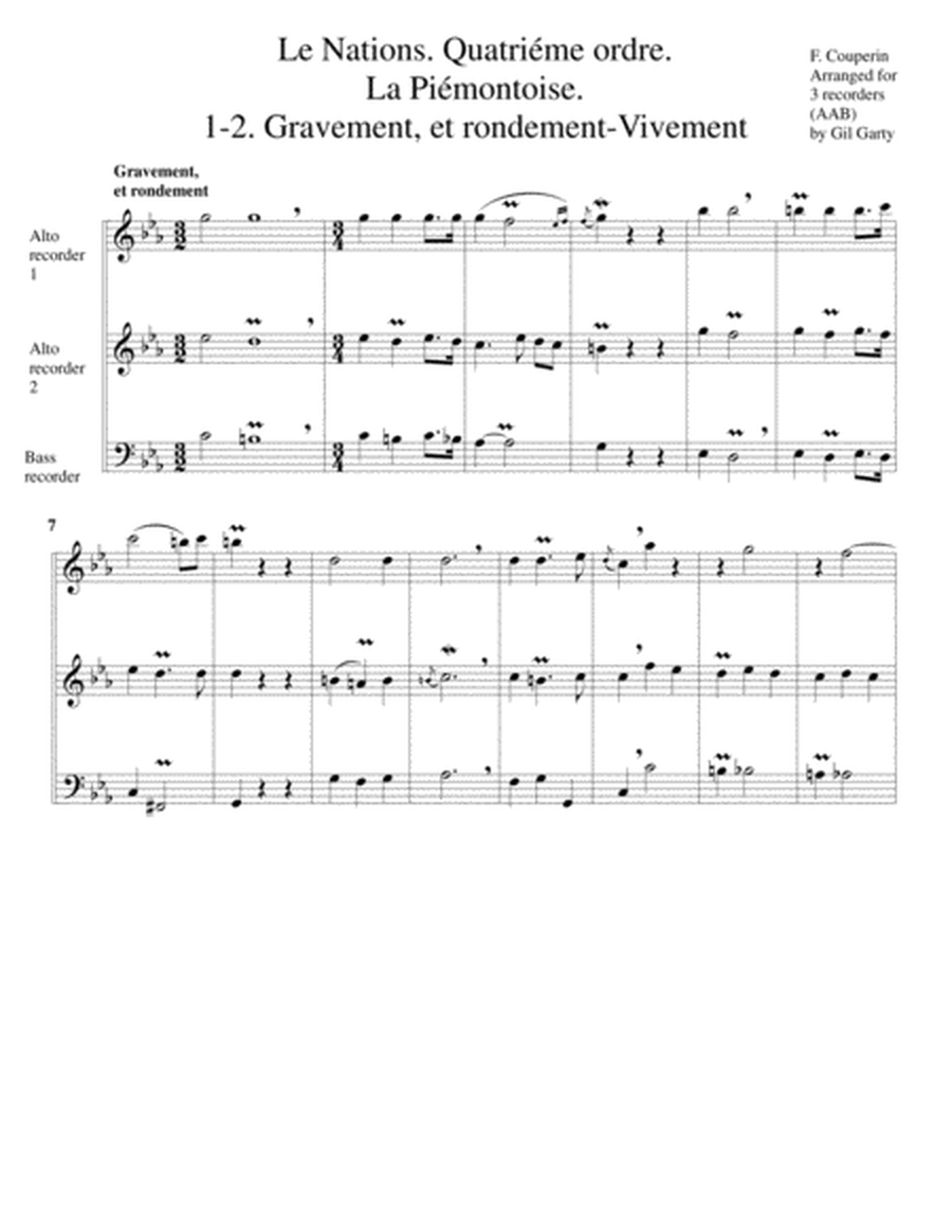 La Piémontoise from Les Nations (arrangement for 3 recorders)
