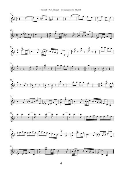 Mozart - Divertimento No.3 K138 (single part)  for string quartet or string orchestra