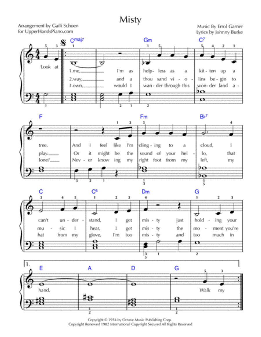 Misty Piano, Vocal, Guitar scores gallery preview page 1