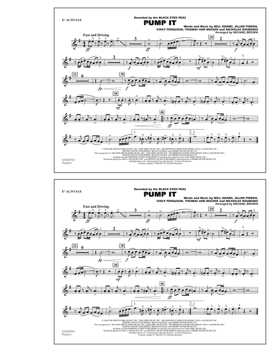 Pump It - Eb Alto Sax Pump It - Eb Alto Sax Marching Band scores gallery preview page 1