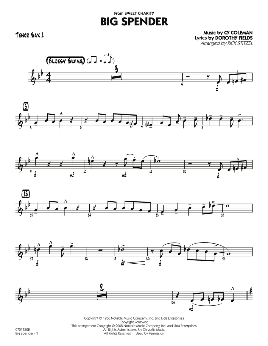 Big Spender - Tenor Sax 1 Jazz Ensemble scores gallery preview page 1