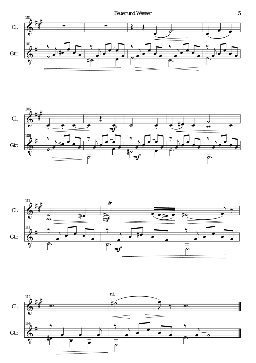 Feuer und Wasser (Fire and Water) for clarinet and guitar Clarinet scores gallery preview page 5
