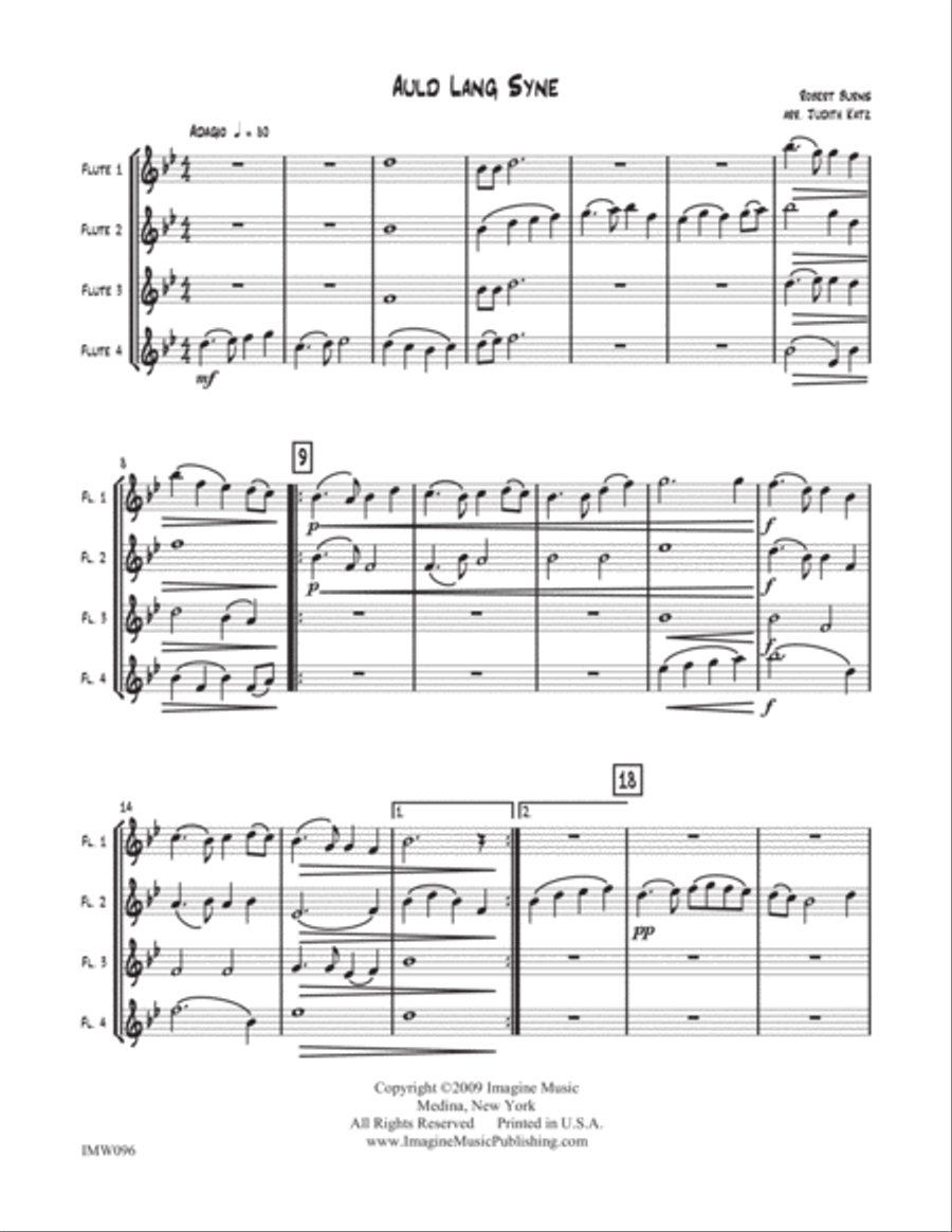 Auld Lang Syne Auld Lang Syne Flute Quartet scores gallery preview page 1