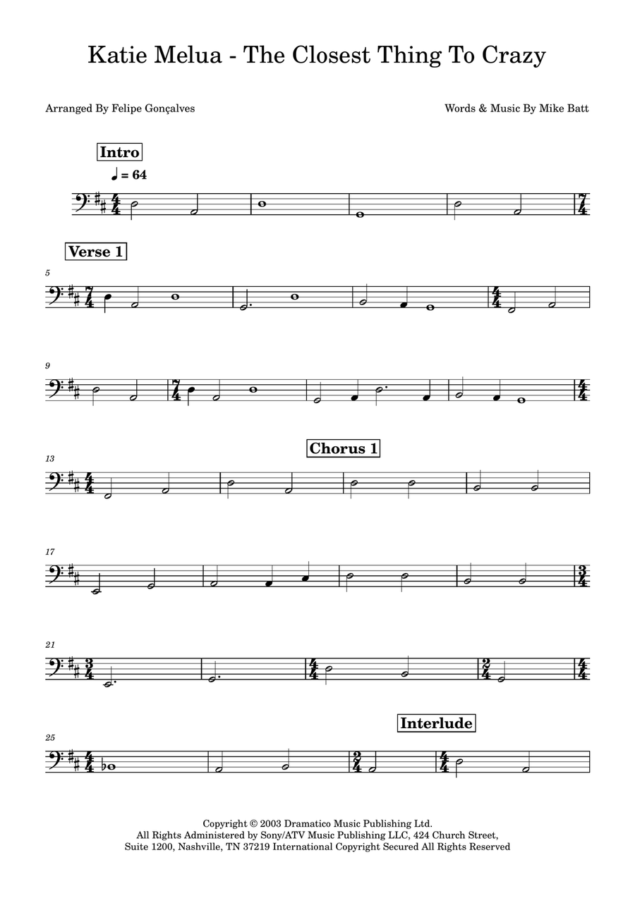 The Closest Thing To Crazy Bass Guitar scores gallery preview page 1