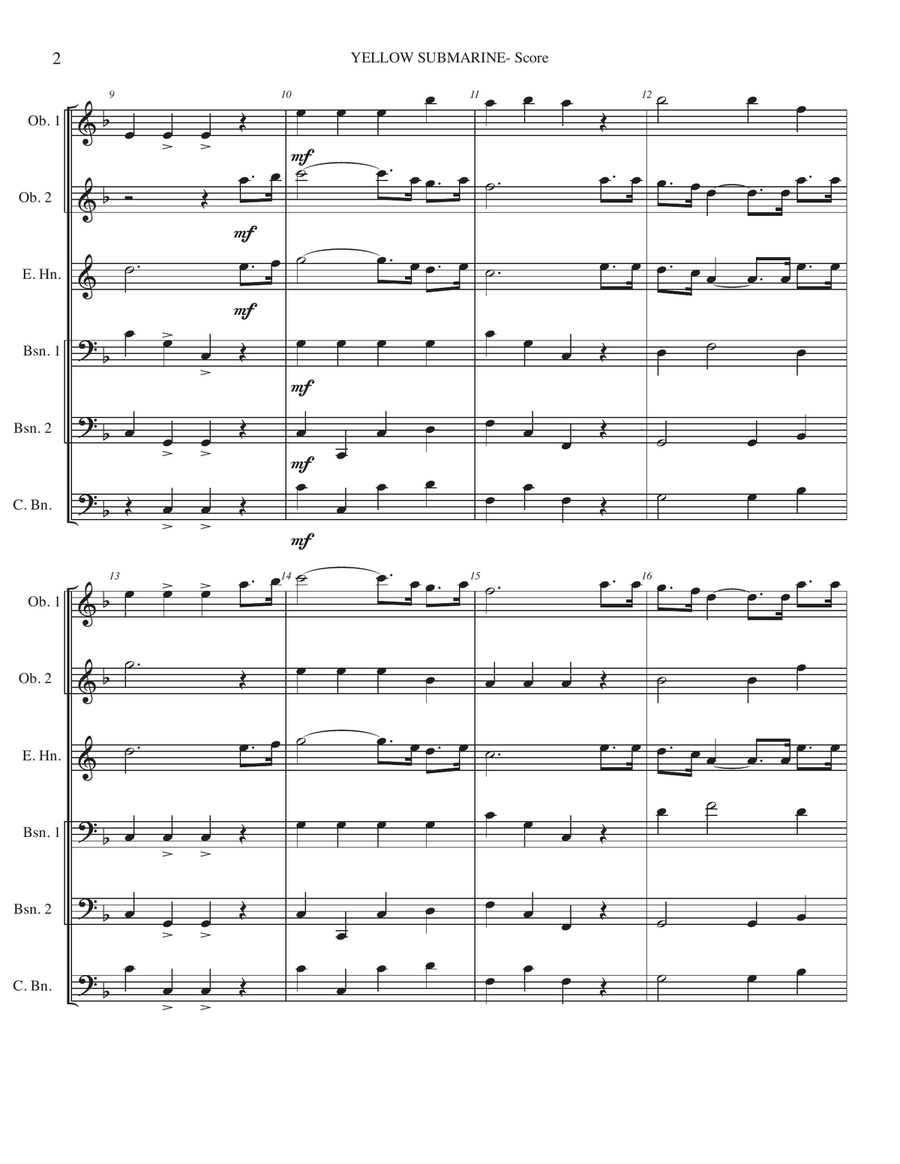 Yellow Submarine (pepperland/yellow Submarine In Pepperland) Woodwind Ensemble scores gallery preview page 2