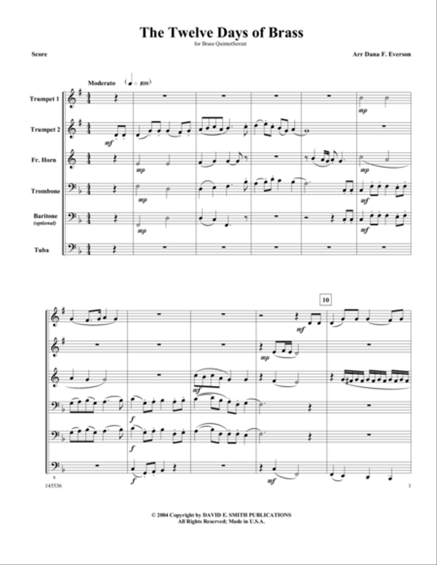 The Twelve Days Of Brass The Twelve Days Of Brass Brass Quintet scores gallery preview page 1