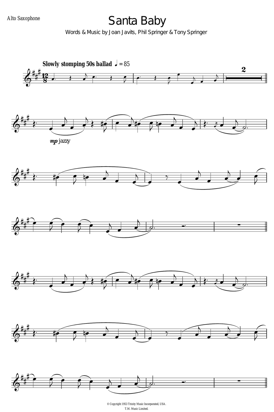 Santa Baby Santa Baby Alto Saxophone scores gallery preview page 1