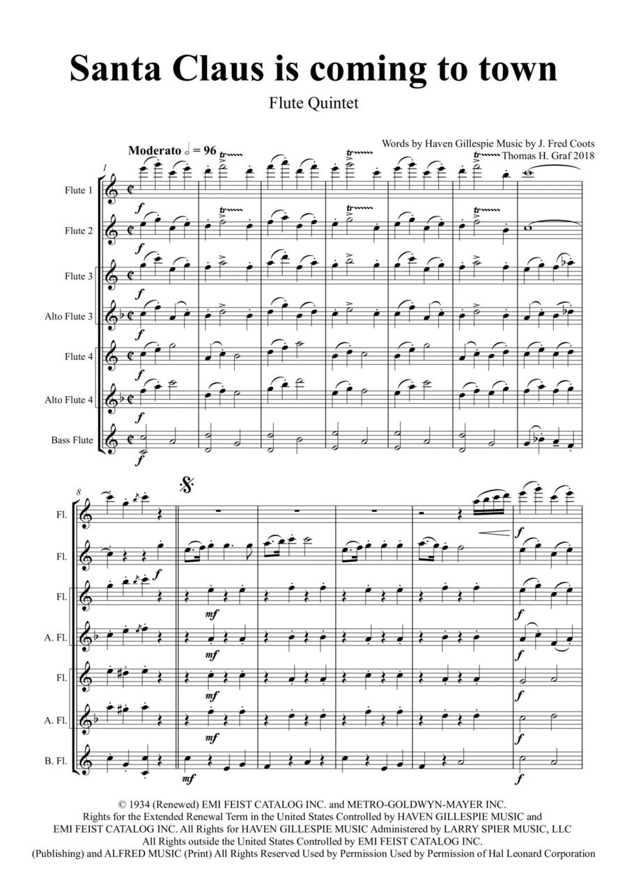 Santa Claus Is Comin' To Town Woodwind Ensemble scores gallery preview page 1