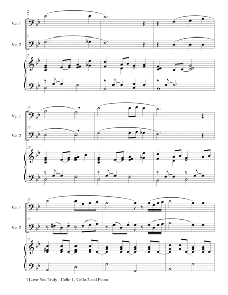 I LOVE YOU TRULY (Trio – Cello 1, Cello 2, and Piano with Score and Parts) image number null