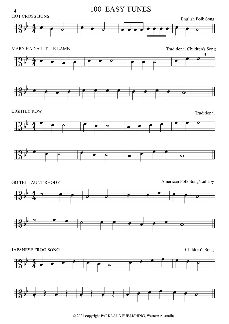 VIOLA in ALTO CLEF, LEARN TO PLAY 100 EASY TUNES &10 EASY DUETS, and improve sight reading. String Duet scores gallery preview page 4