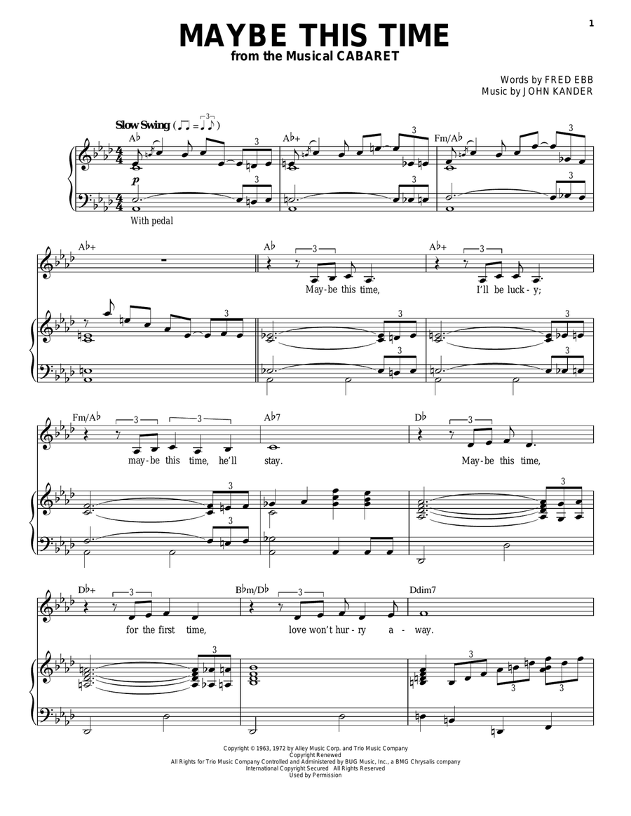 Maybe This Time Maybe This Time Piano, Vocal scores gallery preview page 1