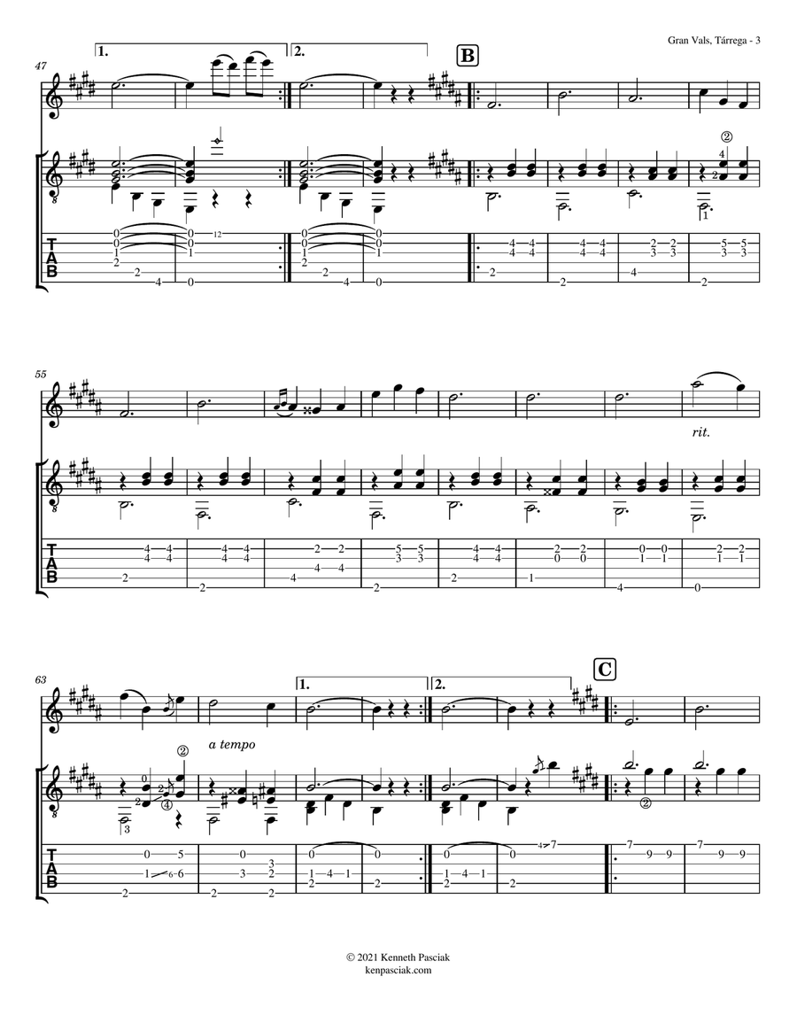 Gran Vals (for Flute and Guitar) Chamber Music scores gallery preview page 5