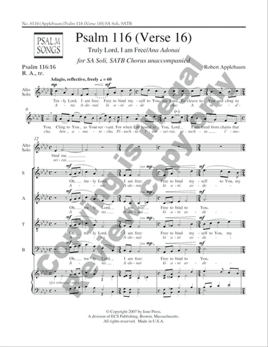 Psalm 116 (Verse 16) (Truly Lord, I am Free/Ana Adonai) SA scores gallery preview page 3
