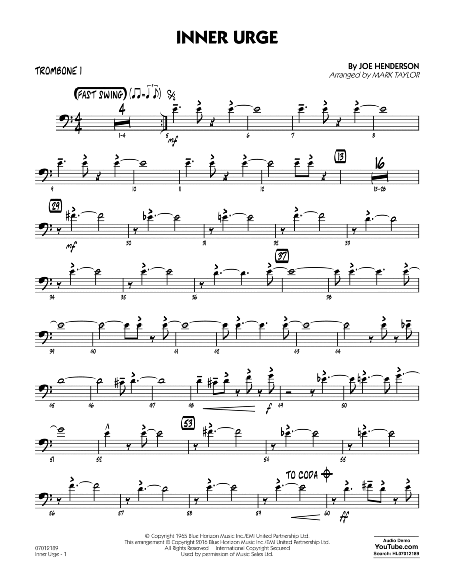 Inner Urge - Trombone 1 Inner Urge - Trombone 1 Trombone scores gallery preview page 1
