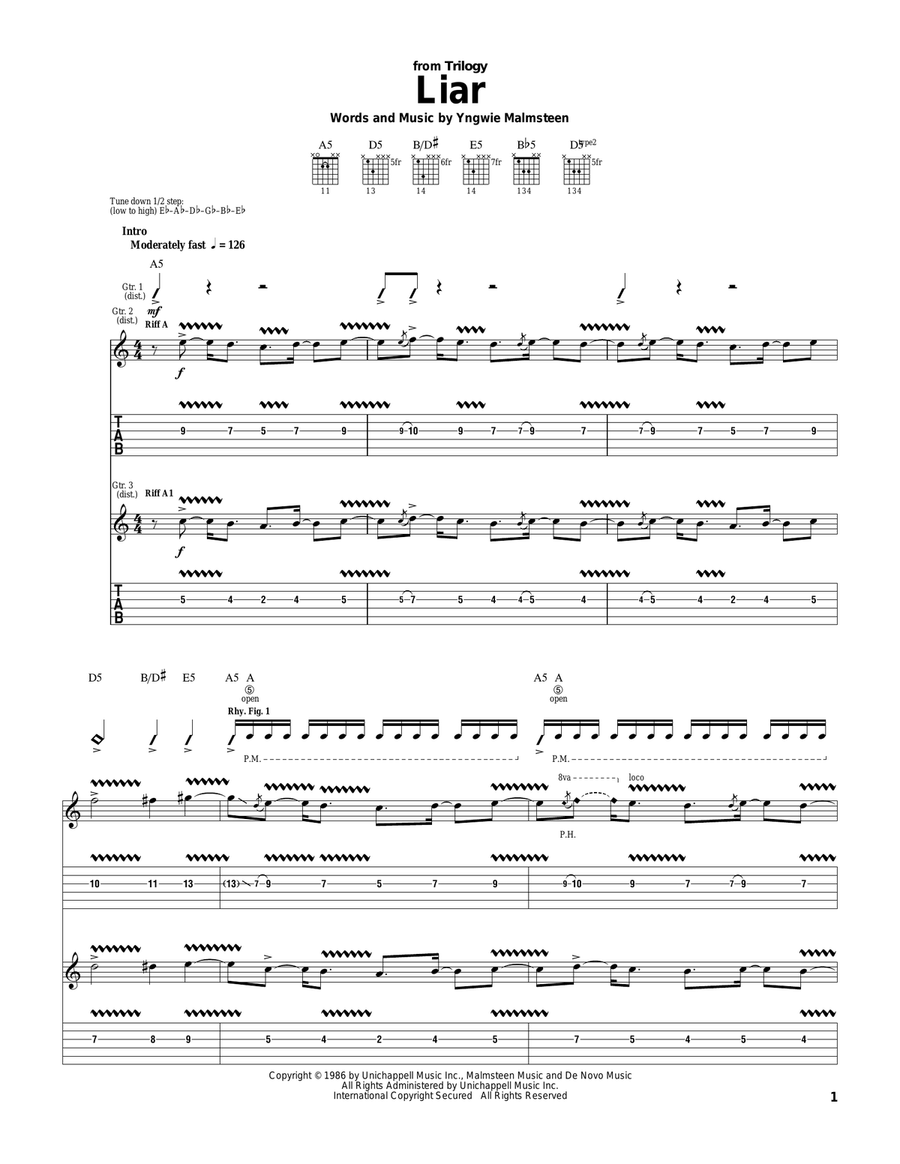 Liar Liar Electric Guitar scores gallery preview page 1