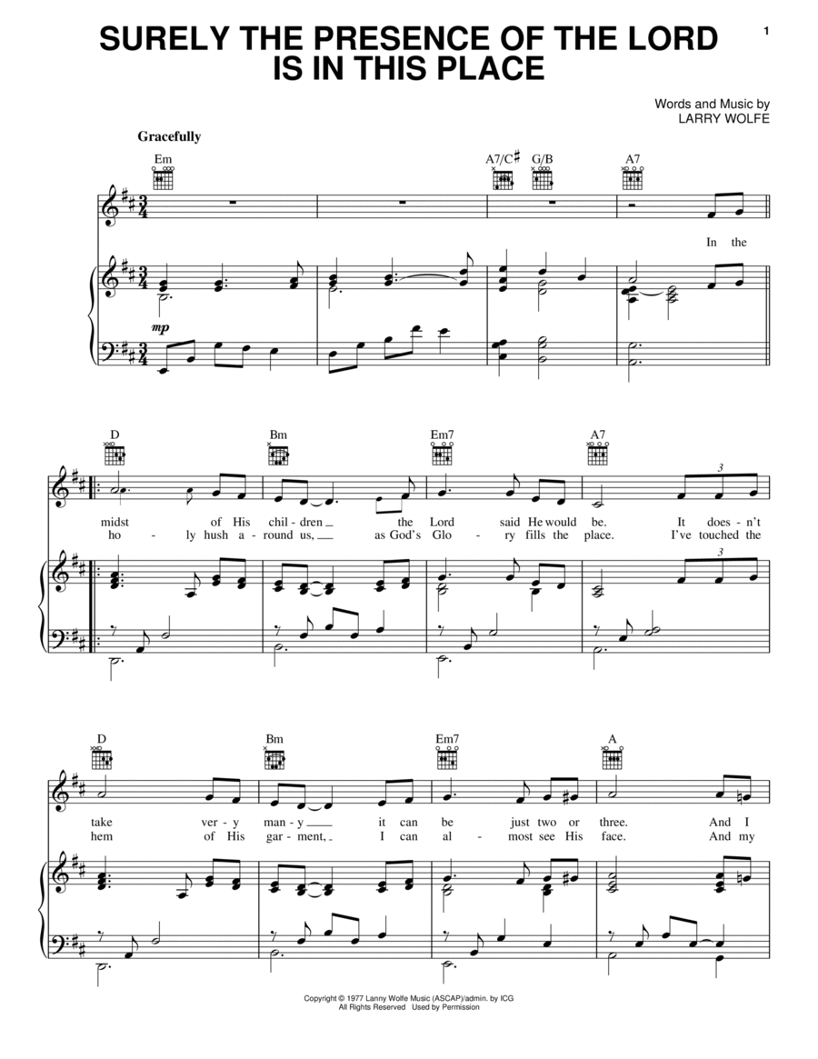 Surely The Presence Of The Lord Is In This Place Piano, Vocal, Guitar scores gallery preview page 1