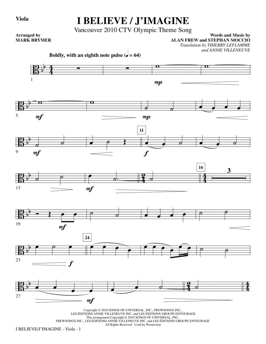 I Believe / J'Imagine - Viola Choir scores gallery preview page 1