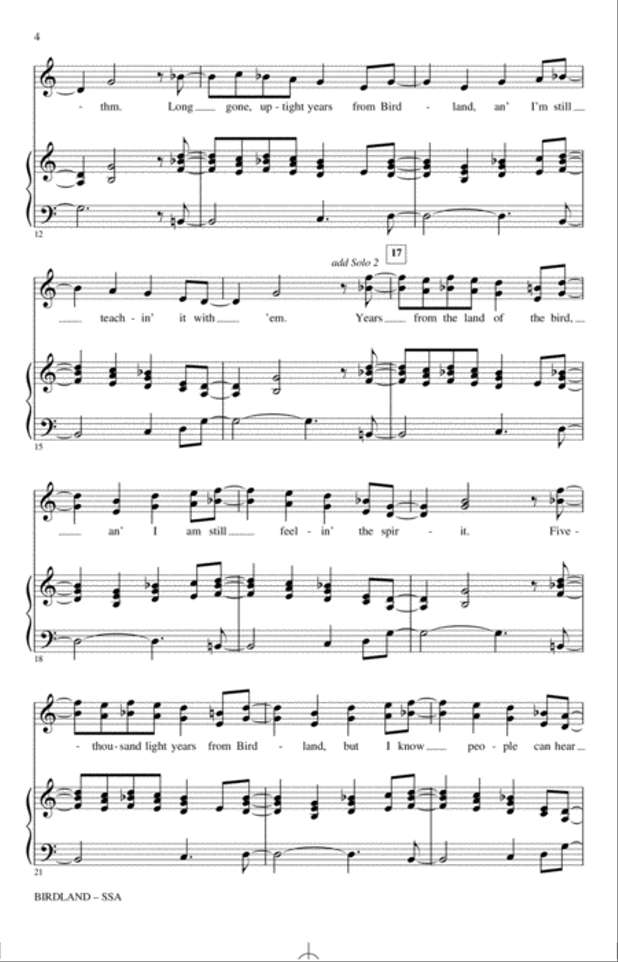 Birdland (arr. Paris Rutherford) SSA scores gallery preview page 2