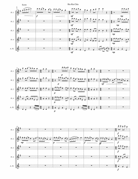 Riu Riu Chiu arranged for flute quintet (4 flutes and 1 alto flute) image number null