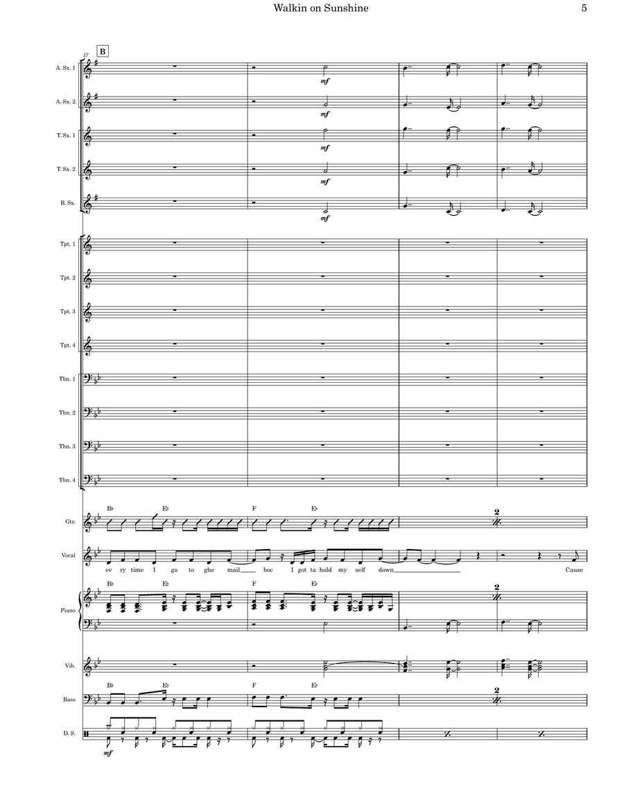 Walking On Sunshine Walking On Sunshine Jazz Ensemble scores gallery preview page 5