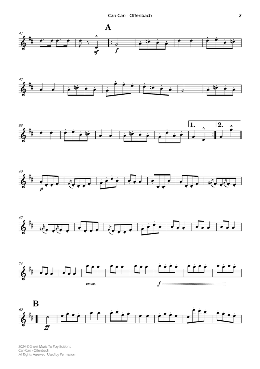 Offenbach - Can-Can - Violin and Piano (Individual Parts) Violin Solo scores gallery preview page 2