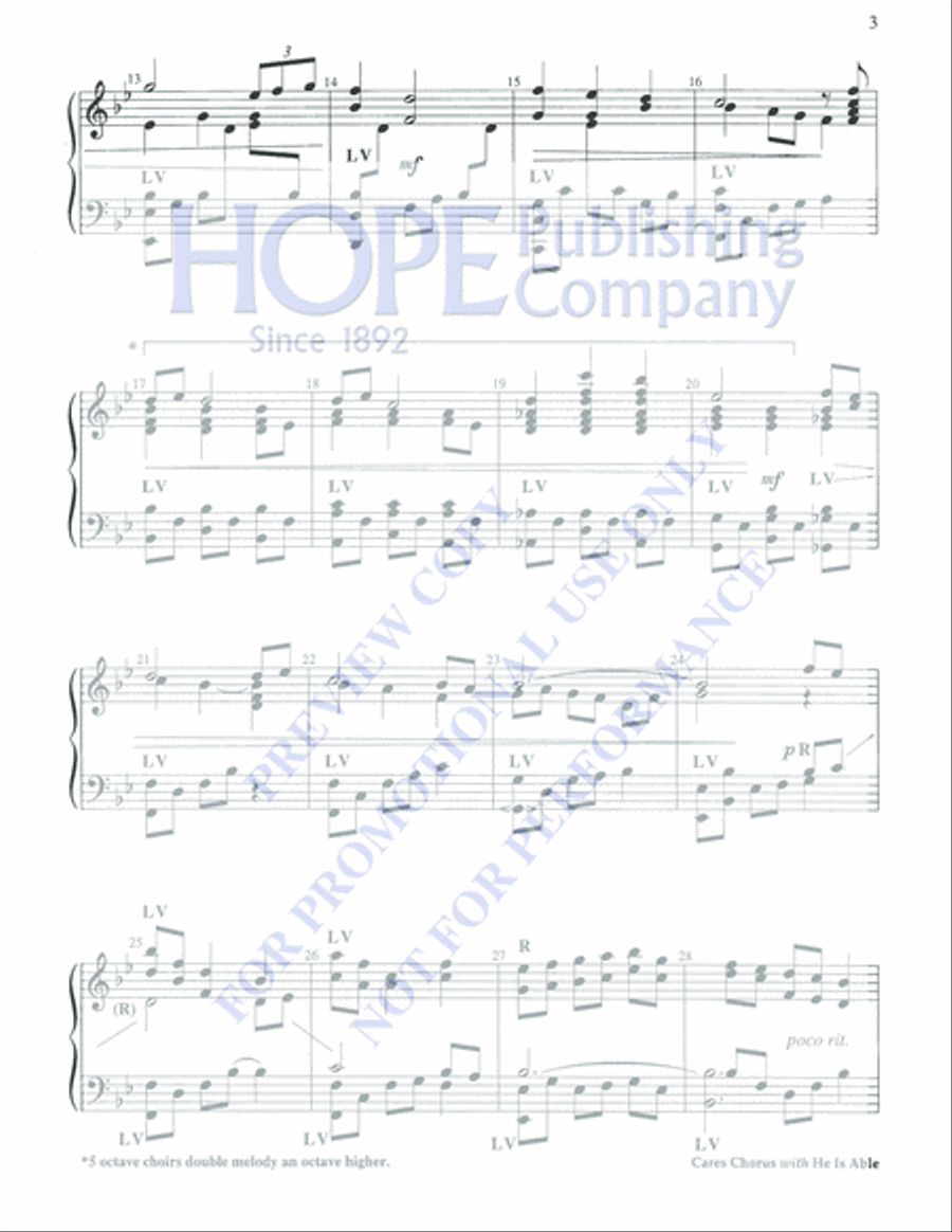 Cares Chorus with He Is Able 5-Octaves scores gallery preview page 3