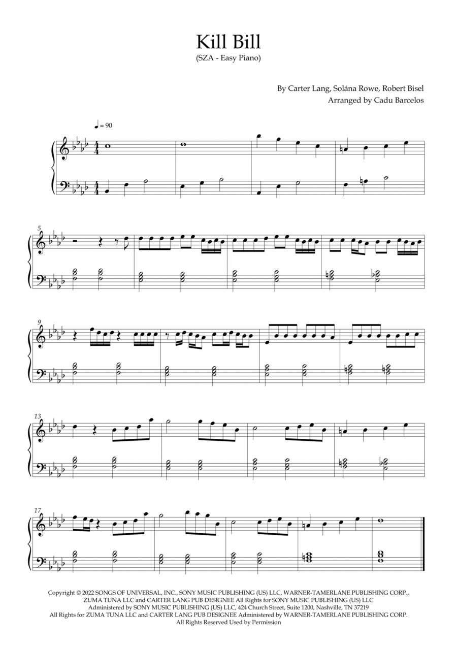 Kill Bill Easy Piano scores gallery preview page 1