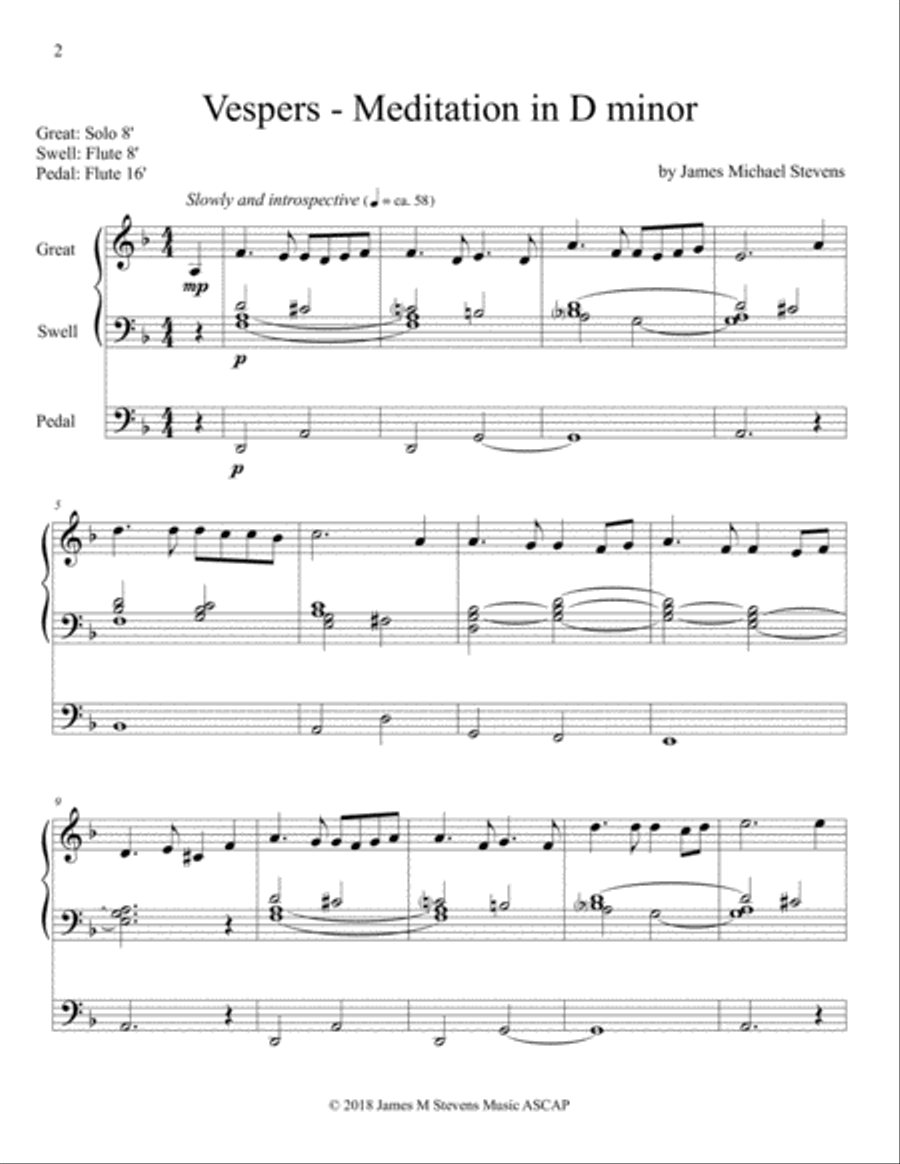 Vespers - Meditation in D minor - Organ Solo Organ Solo scores gallery preview page 2