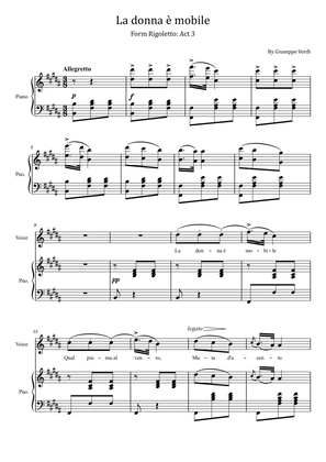 Verdi - La donna è mobile - Rigoletto: Act 3 - For Piano and Voice With Lyrics