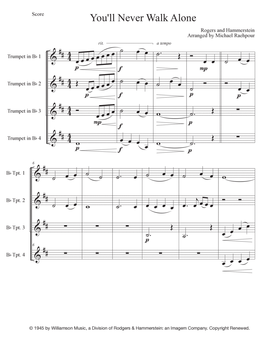 You'll Never Walk Alone Trumpet Solo scores gallery preview page 1