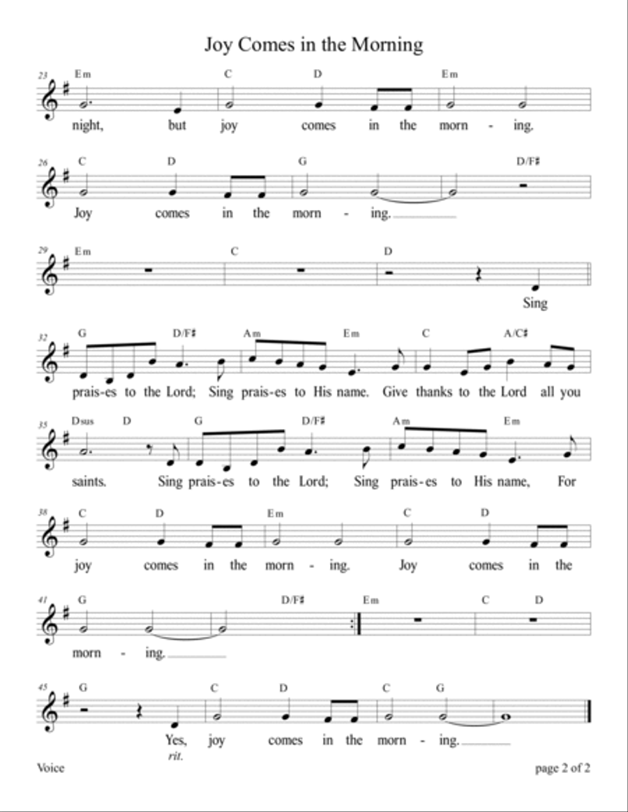 Joy Comes in the Morning (Psalm 30) Voice scores gallery preview page 3