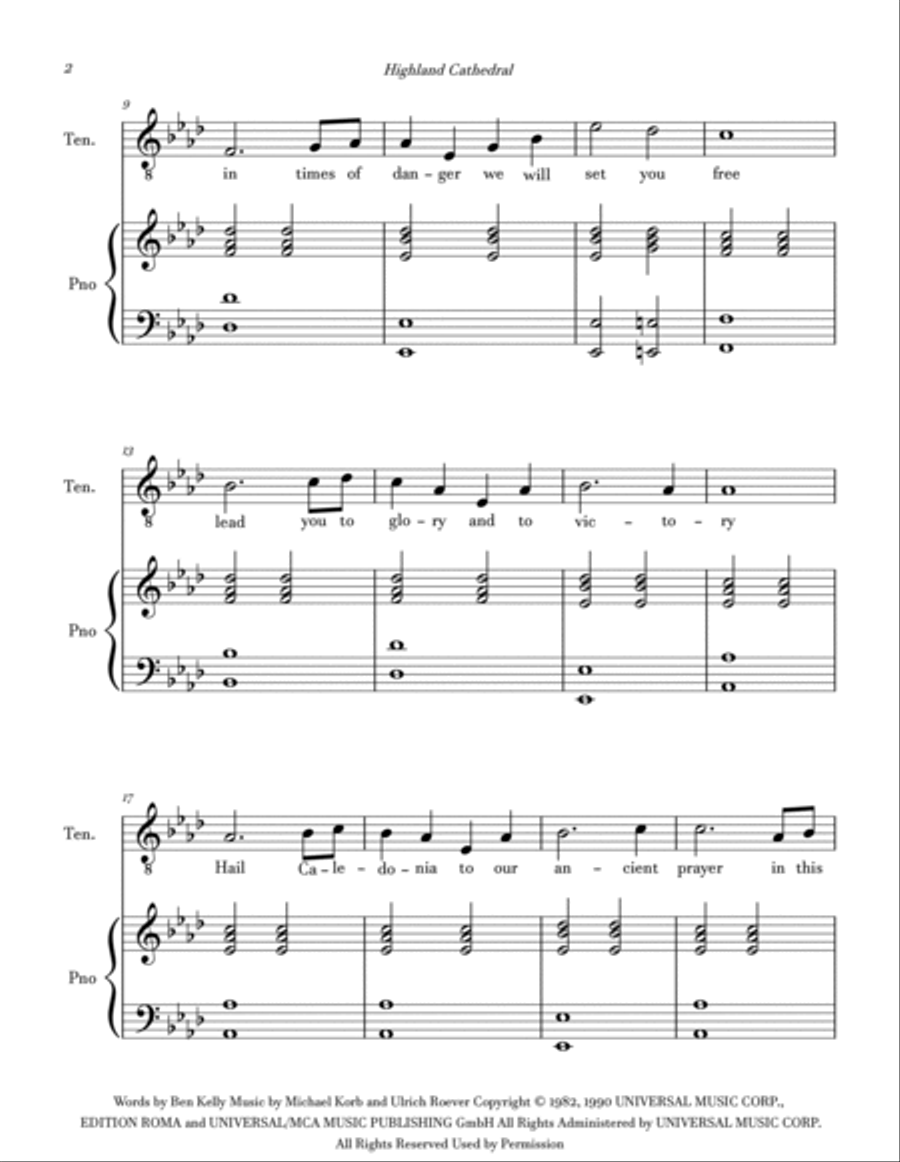 Highland Cathedral Tenor Voice scores gallery preview page 2