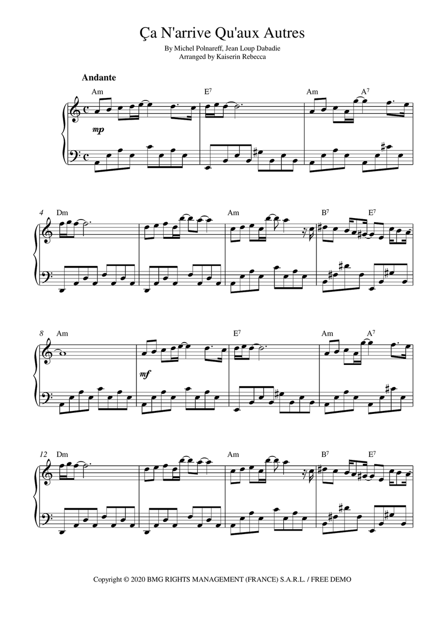 Ca N'arrive Qu'aux Autres Piano Solo scores gallery preview page 1