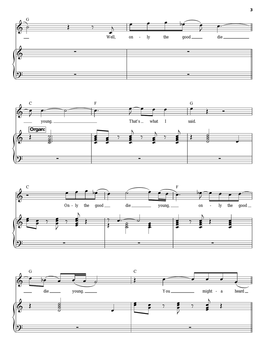 Only The Good Die Young Piano, Vocal scores gallery preview page 3