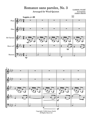 Romance sans paroles (Op. 17), No. 3 for Wind Quintet