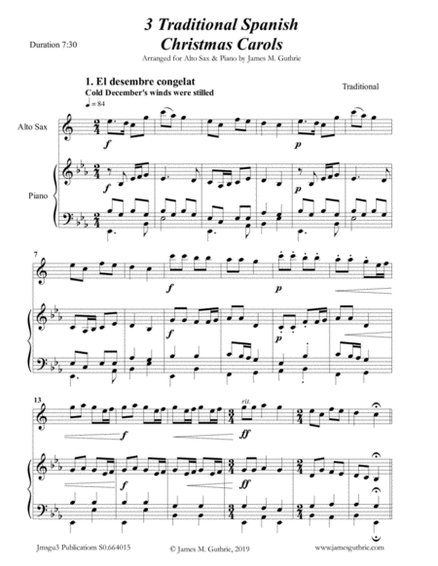 3 Traditional Spanish Christmas Carols for Alto Sax & Piano image number null