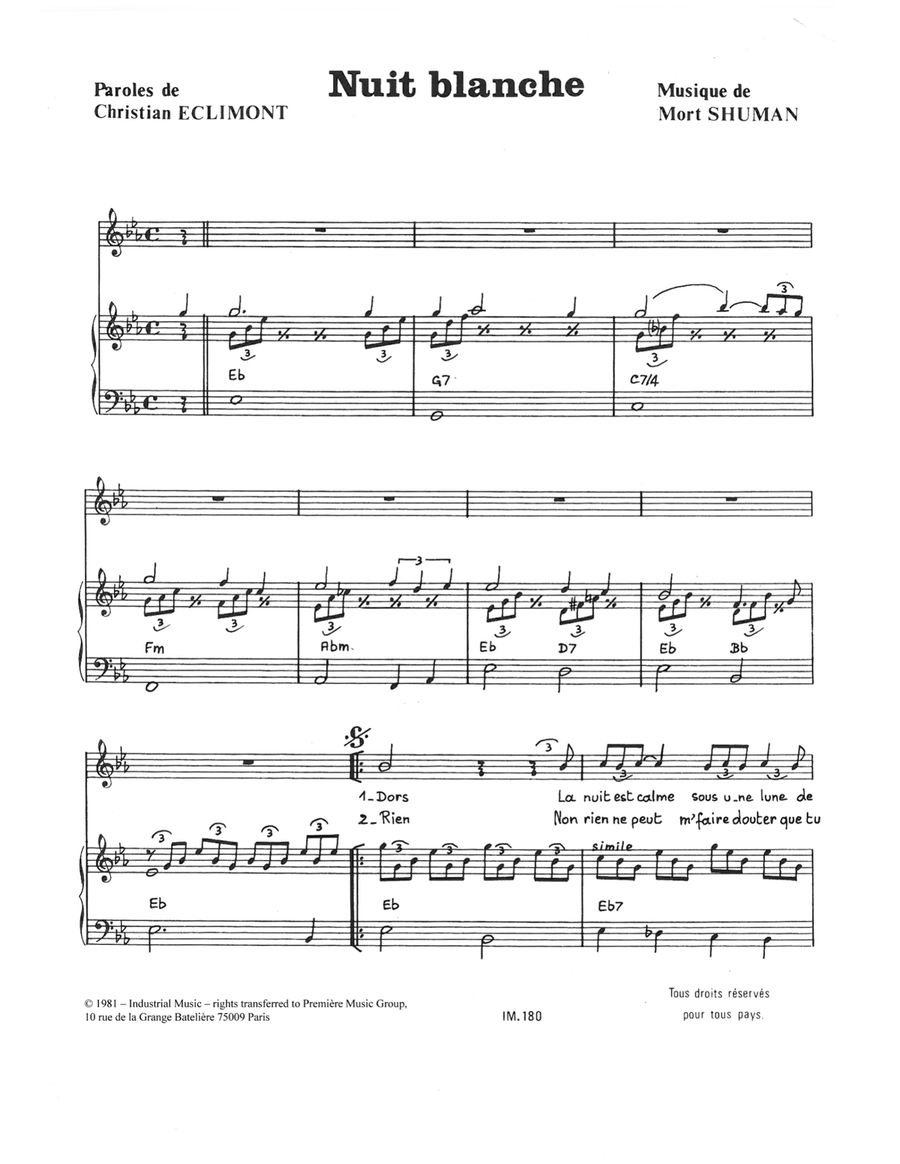 Nuit Blanche Piano, Vocal scores gallery preview page 1