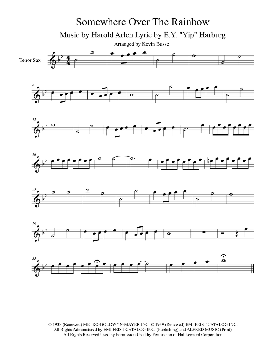 Over The Rainbow (from The Wizard Of Oz) Tenor Saxophone scores gallery preview page 1