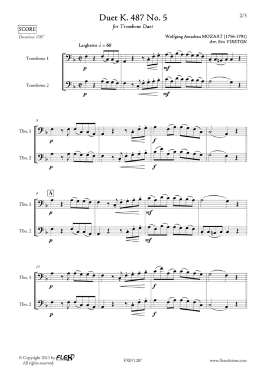 Duet K.487 No. 5 Duet K.487 No. 5 Trombone Duet scores gallery preview page 2