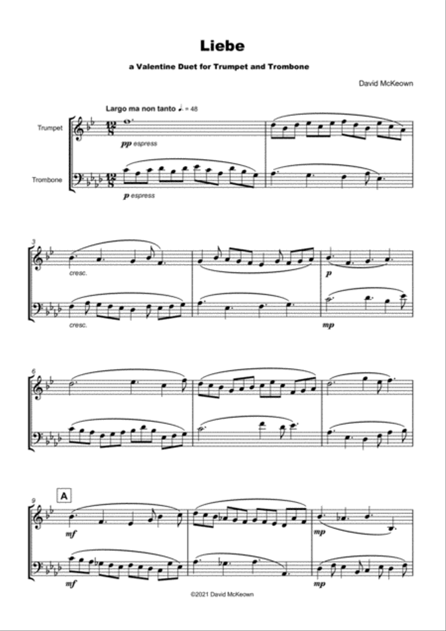 Liebe, (German for Love), Trumpet and Trombone Duet Brass Duet scores gallery preview page 2