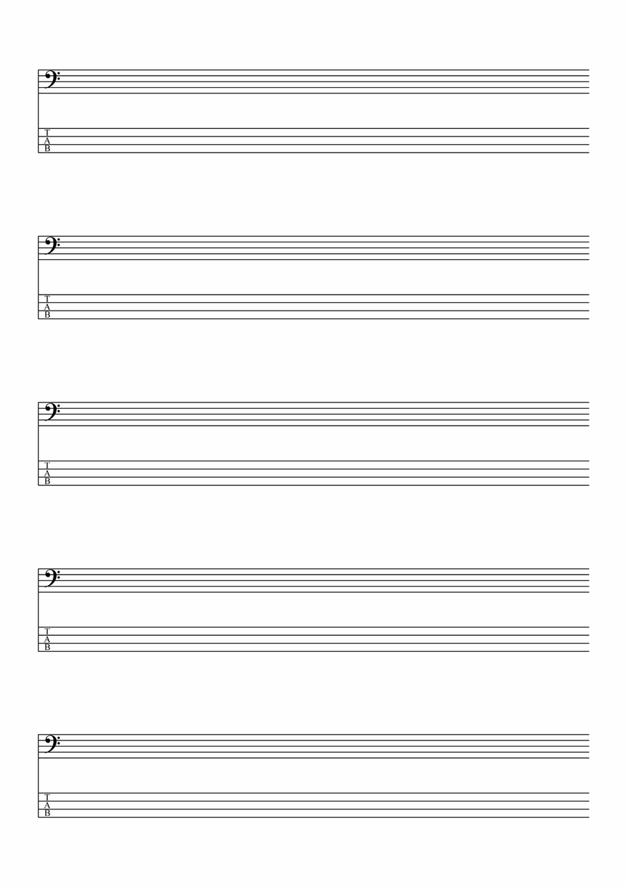 Blank Sheet Music Bass Notes (Bass Clef 4 Strings & TAB) Guitar Tablature scores gallery preview page 4