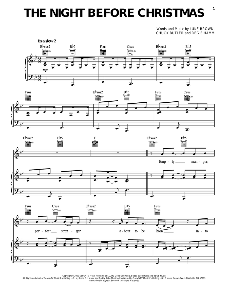 The Night Before Christmas Piano, Vocal, Guitar scores gallery preview page 1