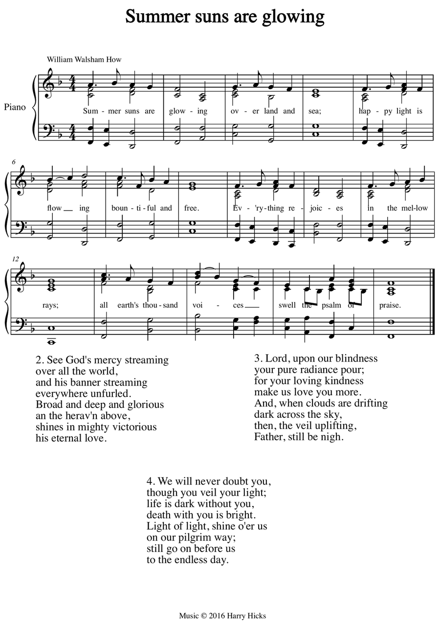 Summer suns are glowing. A new tune to a wonderful old hymn. Unison Choir scores gallery preview page 1