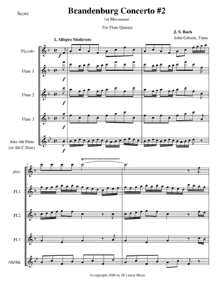 Book cover for Bach Brandenburg Concerto #2 - 1st movement for 5 flutes