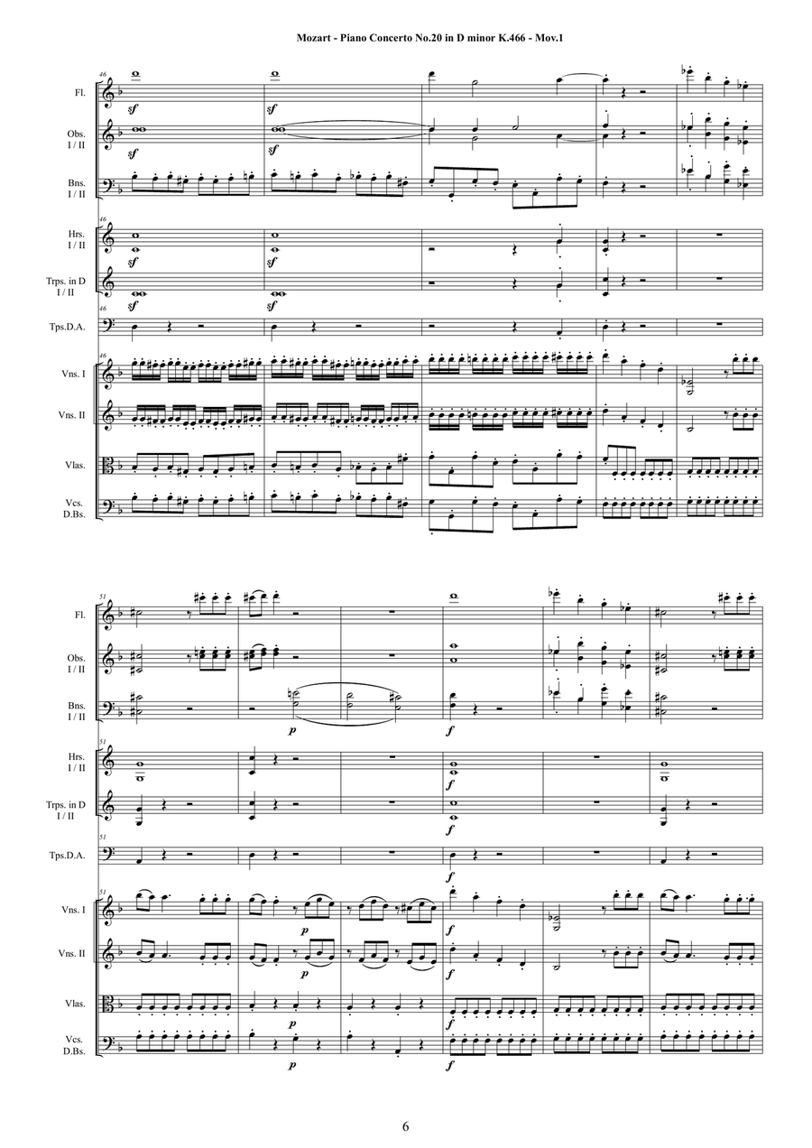 Mozart - Piano Concerto No.20 in D minor K 466 for Piano and Orchestra String Orchestra scores gallery preview page 6