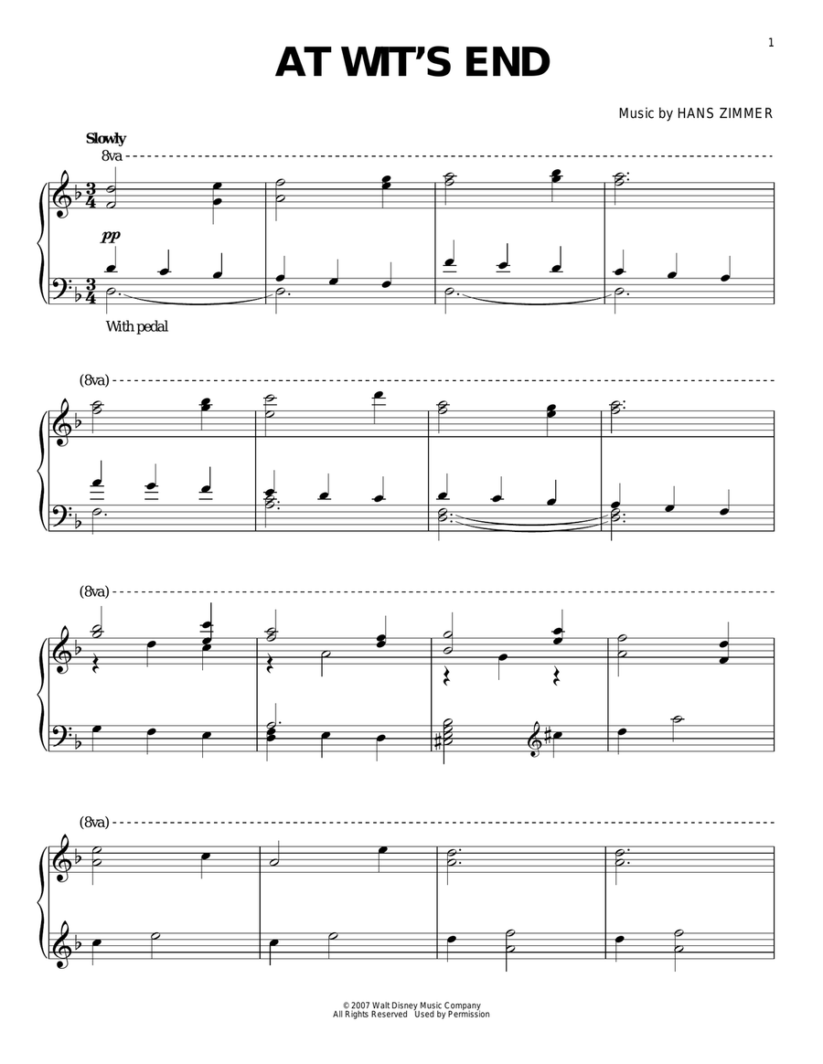 At Wit's End (from Pirates Of The Caribbean: At World's End) Piano Solo scores gallery preview page 1