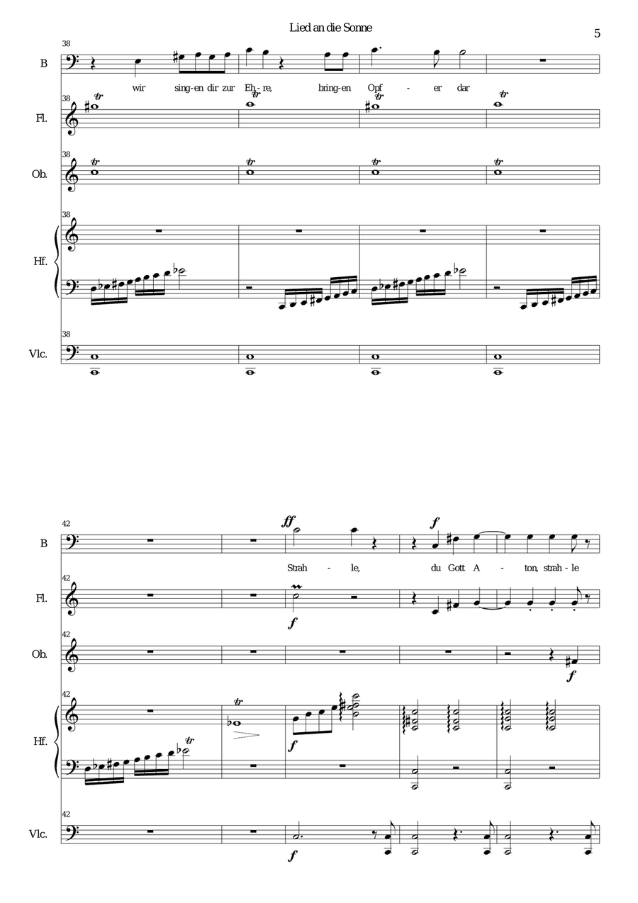 ATON part 5-Lied an die Sonne - bass voice, harp, flute, oboe, cello Flute scores gallery preview page 5